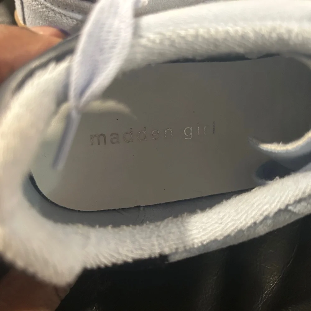 Madden Girl Light Blue Suede Sneakers with Cream Stripe and Gum Sole - Picture 7 of 12